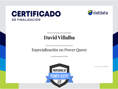 Certificado de Power Query de David Villalba