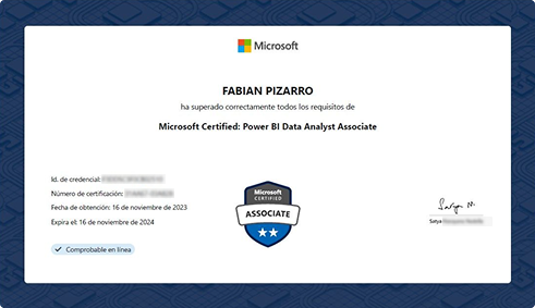Certificado de Microsoft de Fabian Ernesto Villegas