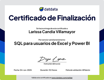 Certificado de finalización de SQL de Larissa Candia